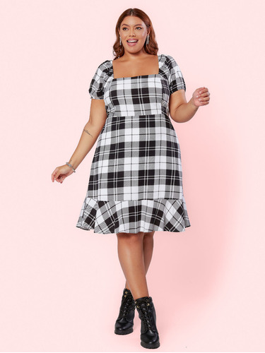 Vestido Junino Curto Plus Size Feminino Xadrez Alça Soltinho