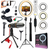 Kit Youtuber Lapela Microfone Mesa Celular + Tripé 1,80m Luz