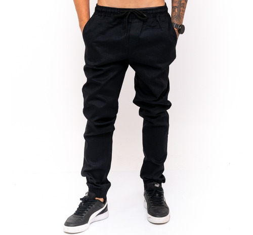 Calça Jeans Sarja Masculina Jogger Elástico Cintura E Barra