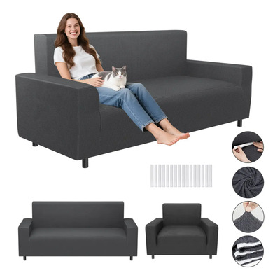 Pack de Fundas Elásticas Deweno para Sofá de 3 Piezas – Gris Oscuro | Envío gratis