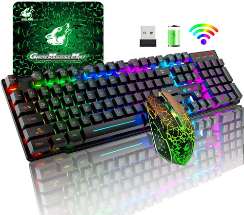 Kit Teclado Y Mouse Inalambricos Usb Led Rgb Gamer Felicon