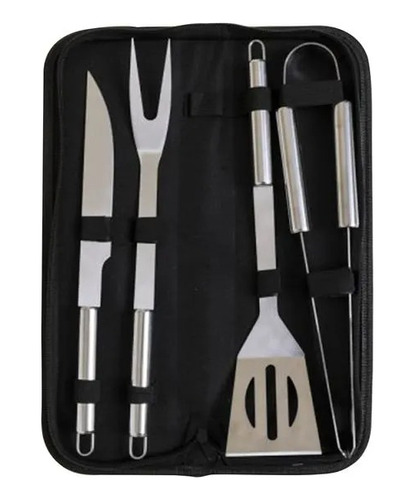 Set Asador X4 Cuchillo+ Pinche+ Pinza+ Espátula+ Estuche .