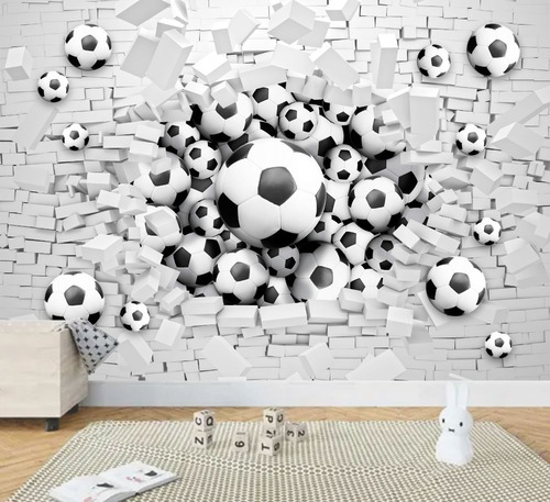 Papel De Parede Infantil Bolas De Futebol 3d Parede Quebrada