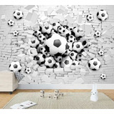 Papel De Parede Infantil Bolas De Futebol 3d Parede Quebrada