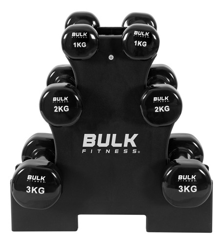 Mancuernas Vinilo 3 Pares (1-3 Kg) Rack Bulk Fitness Bf1000