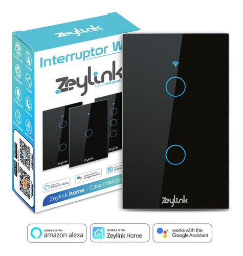 Interruptor Pared Wifi Inteligente De 2canales Negro Zeylink