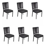 Jogo 6 Cadeiras De Alumínio Corda Sintética Assento 50cm Alt Estrutura Da Cadeira Preto Assento Preto Desenho Do Tecido Liso