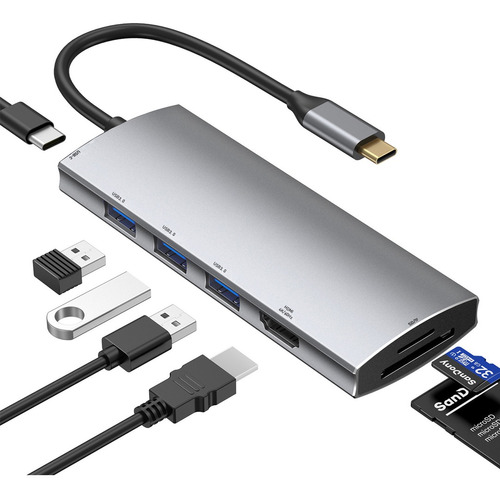 Hub Adaptador Usb C Mini Compacto Hdmi Cartao Mem Carrega Pd