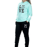 Conjunto Moletom Blusa E Calça Feminino Love Capuz F09