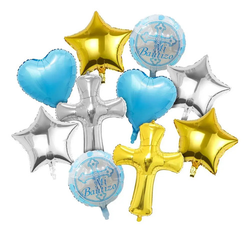 Kit 10pz Globos Mi Bautizo Decoración Fiesta Niña Y Niño