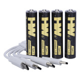 Hw Paquete De 4 Baterias Aaa De Litio Recargables Usb Tipo C