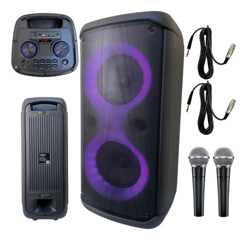 Caixa De Som Bluetooth Grande Microfones Karaoke Incluso 5.0