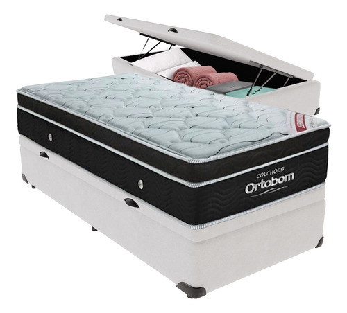 Cama Solteiro Box Branca Baú Elegant Ortobom Molas Ensacadas