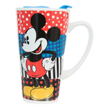 Taza Alta Con Tapa Azul Mickey Mouse Disney Y Sus Amigos