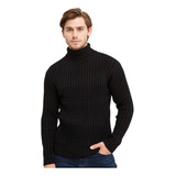 Cacharrel Blusa Tricot Lã Masculina Canelada Gola Alta 