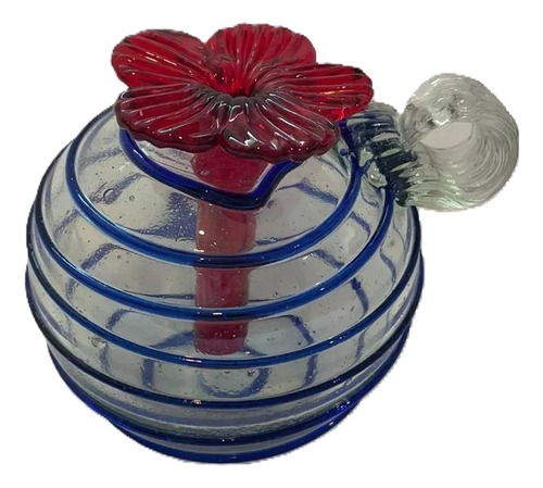 Bebedero Para Colibri Vidrio Soplado Esfera Espiral Azul