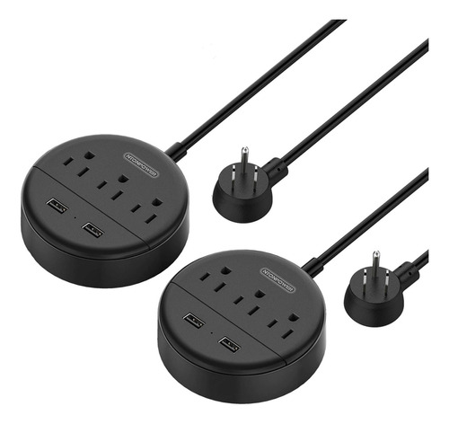 Ntonpower - Cable De Extensión De 10 Pies De Largo Con Usb, Estación De Carga Rosa Con 3 Tomas De Corriente Y 2 Usb, Enchufe Plano De Tira De Alimentación De Viaje, Soporte De Pared Para Hogar