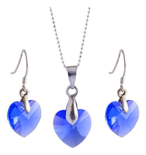 Conjunto De Plata Corazones Azul (envio Gratis)