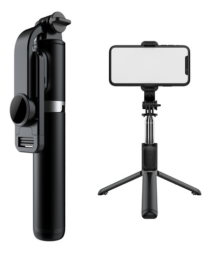 Bluetooth Controle Remoto Selfie Stick Tripé Com Luz Preto