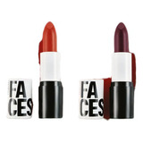 Kit 2 Labiales Faces - Yesi Natura Acabado Cremoso Color Rojo