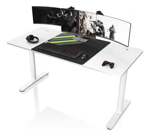 Its_organized Gaming Desk, 60 Inch White I Shaped Computer .