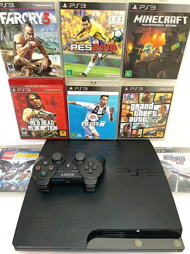 Ps3 Playstation 3 Slim  ,controle Gta V, Pes, Fifa 19