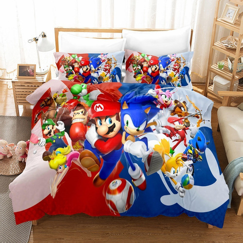 Juego De Ropa De Cama Para Niños Hedgehog Sonic Super Mario