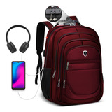 Mochila Escolar Executiva Masculina Feminina Com Cabo Usb Cor Vermelho Desenho Do Tecido Liso