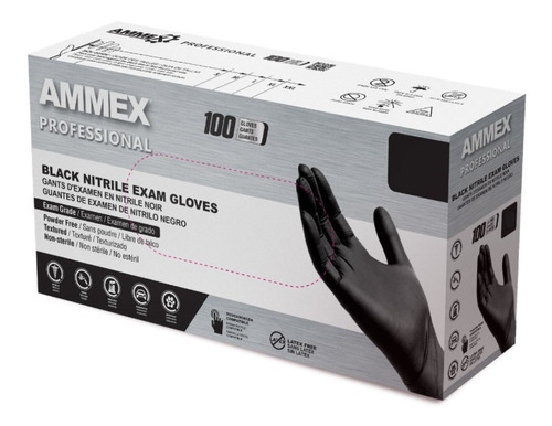 Guantes De Nitrilo Negro Desechables Ammex Talla S X 100 Pz