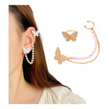 Aretes Mujer Solitario Set Ear Cuff Mariposas Perladas