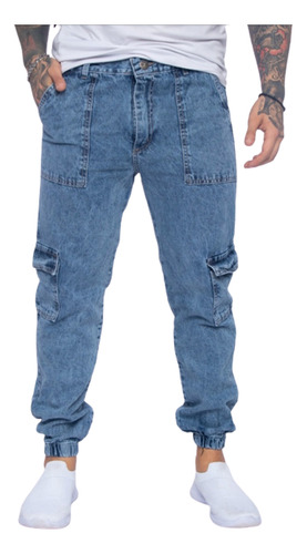 Jogger Mom Hombre Pantalon Jean Con Pasa Cinto Puños Premium