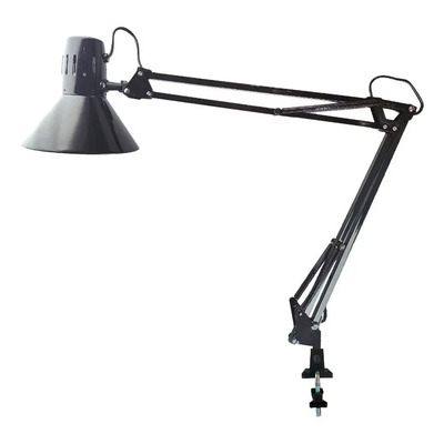 Lámpara De Escritorio Velador Articulada Con Morsa Para Led E27 Negra Negro