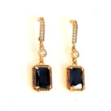 Aretes Negros Oro Lam 18k Zirconia + Estuche