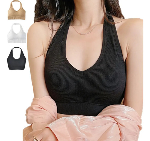 Brasier Sin Varillas Halter Crop Top Mujer 3 Piezas Kozytasy