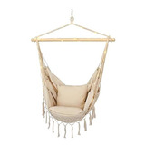 Hamaca Tipo Silla Colgante De Algodón Y Poliester, Beige