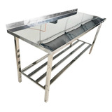 Mesa Bancada Aço Inox 190x65x90 Com Espelho Reforçada Qualidade Superior E Nfe