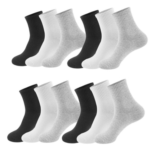 Pack 12 Calcetines Algodón Hombre Negro, Blanco Y Gris