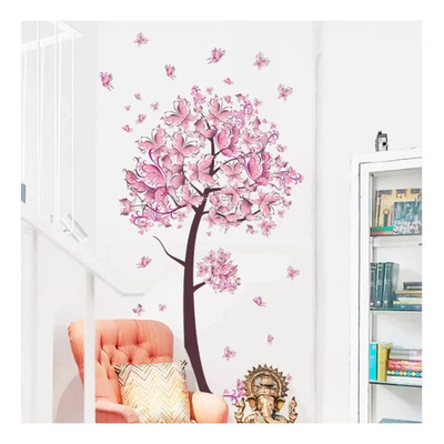 Vinil Decorativo Arbol Mariposas Pegatina Para Pared Rosa