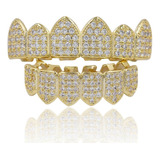 Grillz Dentes Cravejados De Zircônia Dourado Prateado