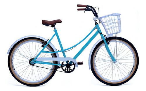 Bicicleta Aro 26 Feminina Retro Vintage Cestinha 6 Marchas Cor Água