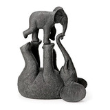 Escultura Elefante Preto Com Filhote Decoração Casa