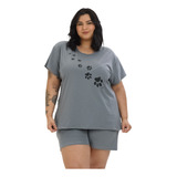 Pijama Verão Feminino Extra Plus Size De Algodão Patinhas