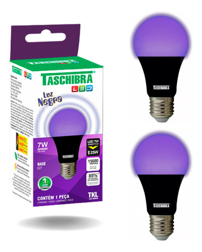 Kit 6 Lâmpada Luz Negra Led 7w Festas Decorativa Taschibra