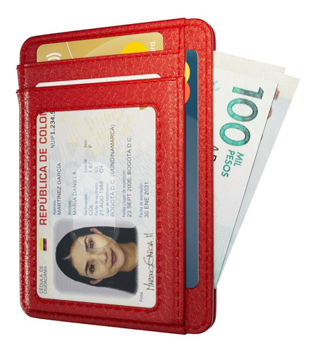 Billetera Tarjetero Portadocumentos Wallet Card Holder Bloqueo Rfid Cuero Pu Hombre Mujer Rojo