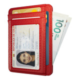 Billetera Tarjetero Portadocumentos Wallet Card Holder Bloqueo Rfid Cuero Pu Hombre Mujer Rojo
