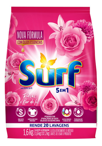 Surf Rosas E Flor De Lis Sabão Em Pó Pacote 1,6kg