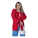 Casaco Tricot Feminina Cardigan Manga Longa Grosso