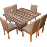 Juego Mesa Comedor Cuadrada Db 130x130 + 6 Sillas Chenille