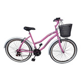 Bicicleta Retro Beach Feminina Aro26 Com 18 Marcha E Cesta 