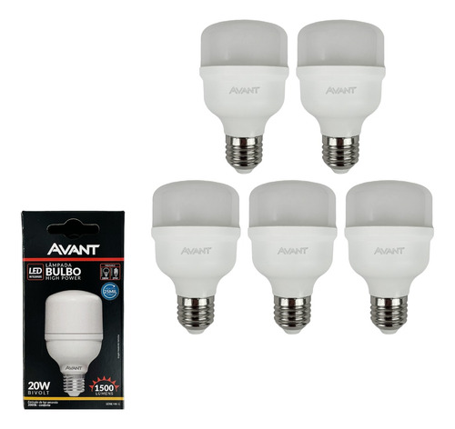 Kit 5 Lâmpadas Led Bulbo E27 20w Branco Quente 3000k Avant 